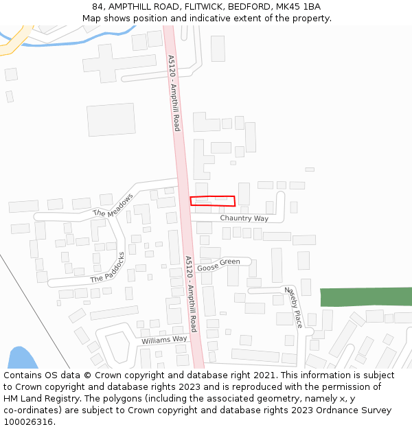 84, AMPTHILL ROAD, FLITWICK, BEDFORD, MK45 1BA: Location map and indicative extent of plot