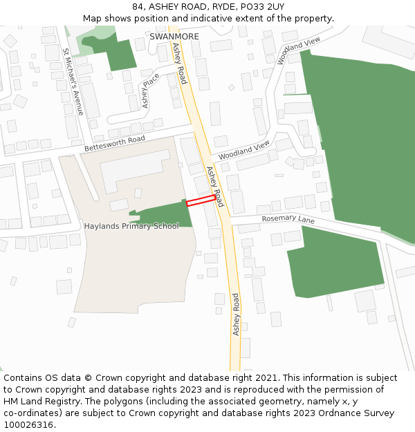 84, ASHEY ROAD, RYDE, PO33 2UY: Location map and indicative extent of plot