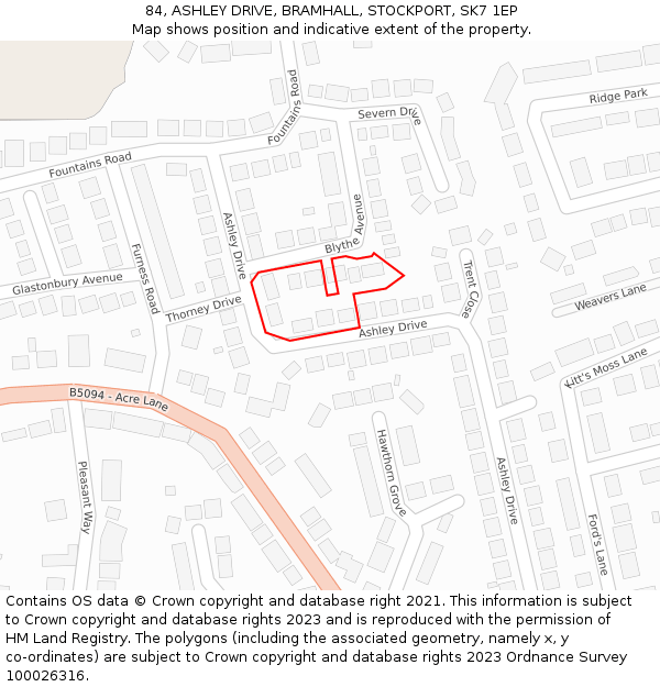 84, ASHLEY DRIVE, BRAMHALL, STOCKPORT, SK7 1EP: Location map and indicative extent of plot