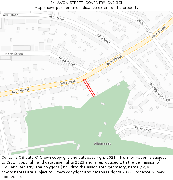 84, AVON STREET, COVENTRY, CV2 3GL: Location map and indicative extent of plot