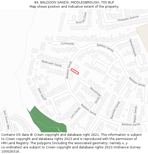 84, BALDOON SANDS, MIDDLESBROUGH, TS5 8UF: Location map and indicative extent of plot