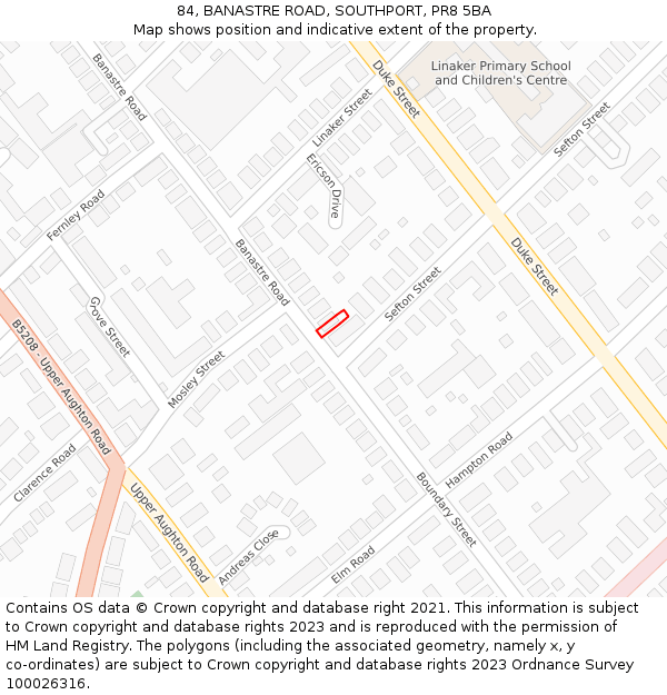 84, BANASTRE ROAD, SOUTHPORT, PR8 5BA: Location map and indicative extent of plot