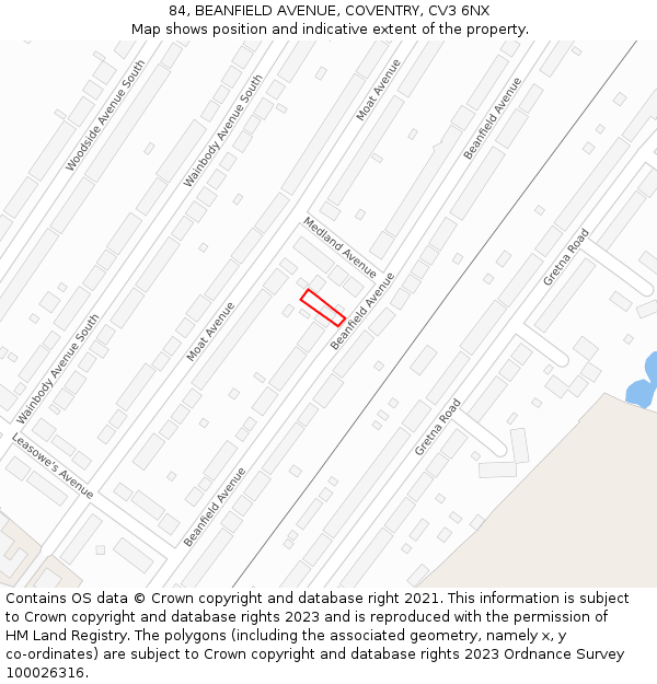 84, BEANFIELD AVENUE, COVENTRY, CV3 6NX: Location map and indicative extent of plot