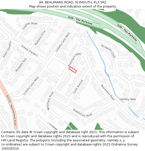 84, BEAUMARIS ROAD, PLYMOUTH, PL3 5RZ: Location map and indicative extent of plot