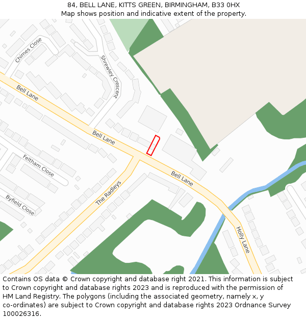 84, BELL LANE, KITTS GREEN, BIRMINGHAM, B33 0HX: Location map and indicative extent of plot