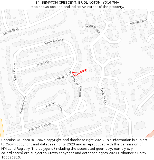 84, BEMPTON CRESCENT, BRIDLINGTON, YO16 7HH: Location map and indicative extent of plot