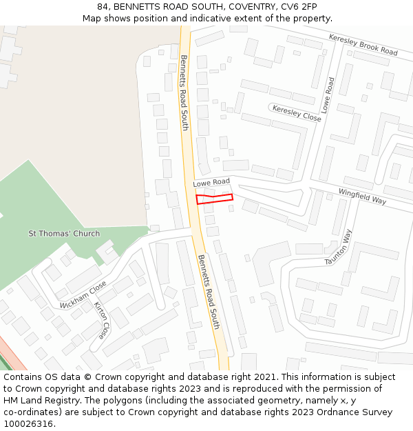 84, BENNETTS ROAD SOUTH, COVENTRY, CV6 2FP: Location map and indicative extent of plot