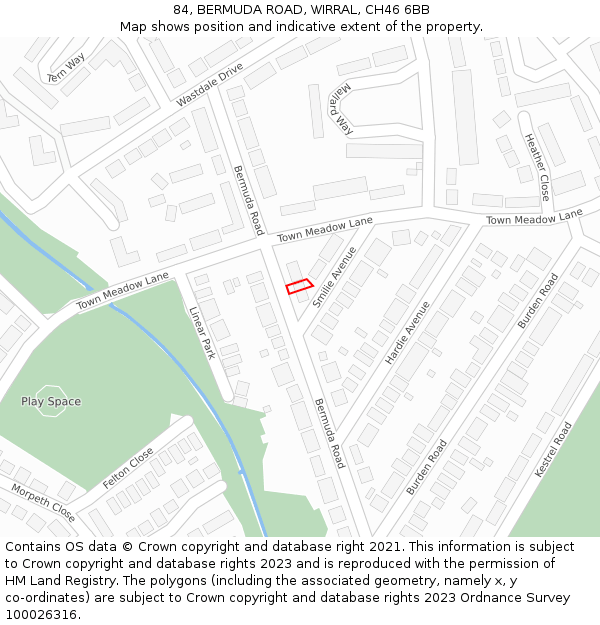 84, BERMUDA ROAD, WIRRAL, CH46 6BB: Location map and indicative extent of plot