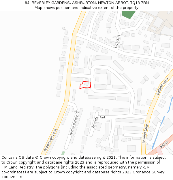 84, BEVERLEY GARDENS, ASHBURTON, NEWTON ABBOT, TQ13 7BN: Location map and indicative extent of plot