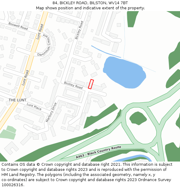 84, BICKLEY ROAD, BILSTON, WV14 7BT: Location map and indicative extent of plot