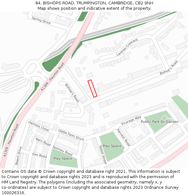 84, BISHOPS ROAD, TRUMPINGTON, CAMBRIDGE, CB2 9NH: Location map and indicative extent of plot