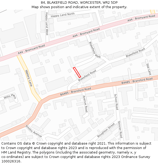 84, BLAKEFIELD ROAD, WORCESTER, WR2 5DP: Location map and indicative extent of plot