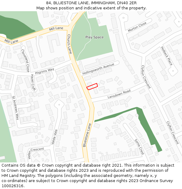 84, BLUESTONE LANE, IMMINGHAM, DN40 2ER: Location map and indicative extent of plot