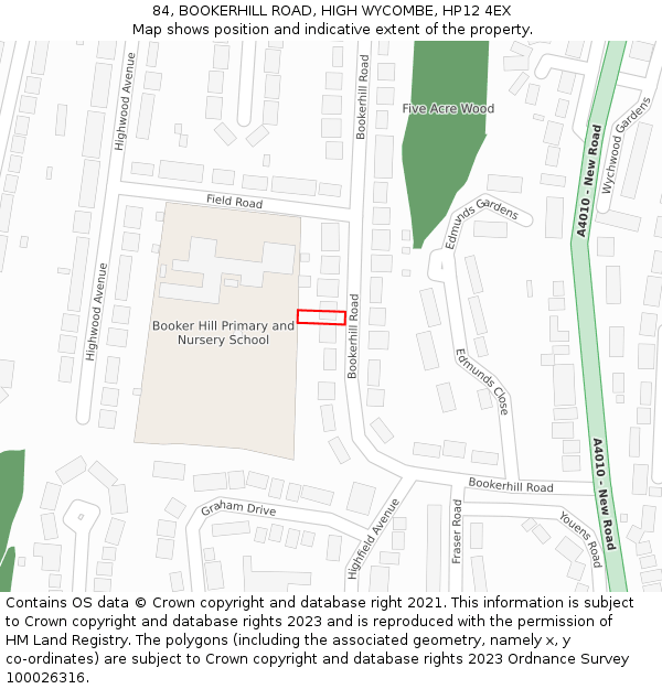 84, BOOKERHILL ROAD, HIGH WYCOMBE, HP12 4EX: Location map and indicative extent of plot