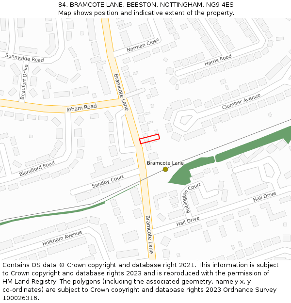 84, BRAMCOTE LANE, BEESTON, NOTTINGHAM, NG9 4ES: Location map and indicative extent of plot