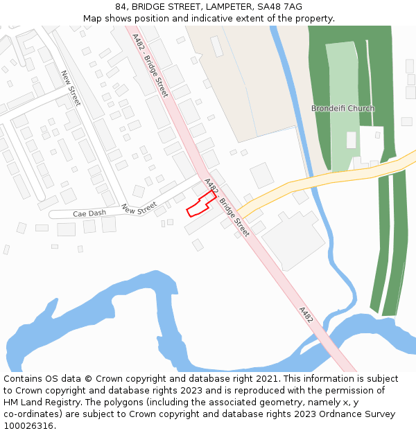 84, BRIDGE STREET, LAMPETER, SA48 7AG: Location map and indicative extent of plot