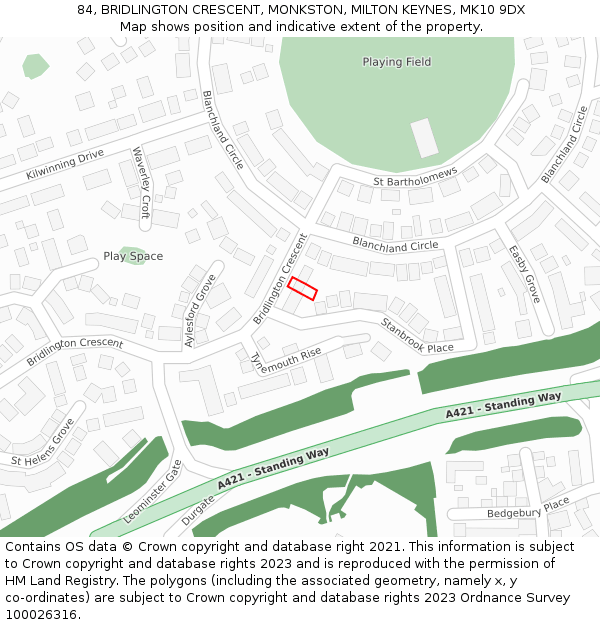 84, BRIDLINGTON CRESCENT, MONKSTON, MILTON KEYNES, MK10 9DX: Location map and indicative extent of plot