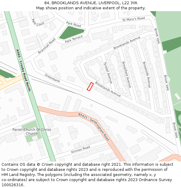 84, BROOKLANDS AVENUE, LIVERPOOL, L22 3YA: Location map and indicative extent of plot
