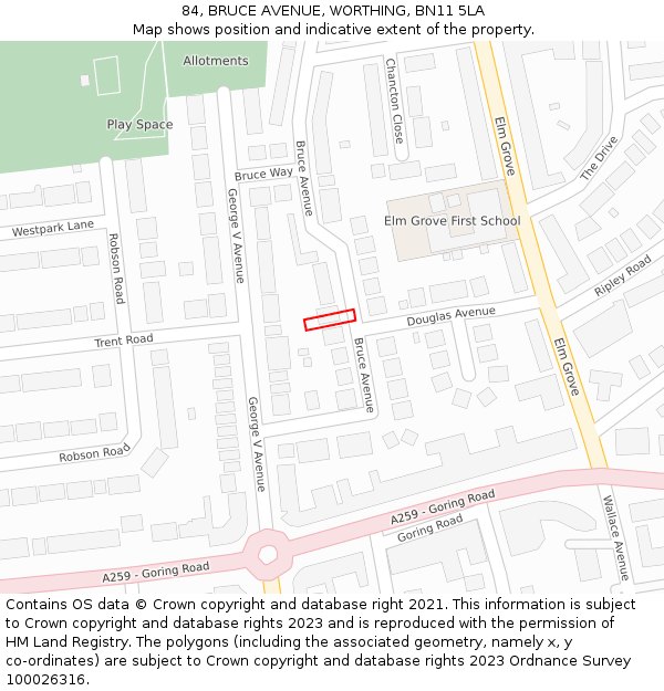 84, BRUCE AVENUE, WORTHING, BN11 5LA: Location map and indicative extent of plot