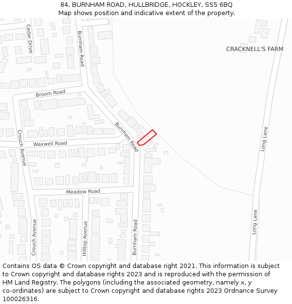 84, BURNHAM ROAD, HULLBRIDGE, HOCKLEY, SS5 6BQ: Location map and indicative extent of plot