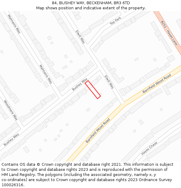 84, BUSHEY WAY, BECKENHAM, BR3 6TD: Location map and indicative extent of plot