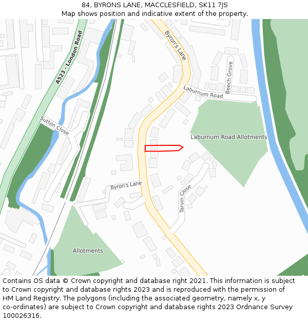 84, BYRONS LANE, MACCLESFIELD, SK11 7JS: Location map and indicative extent of plot