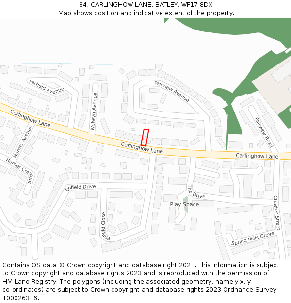 84, CARLINGHOW LANE, BATLEY, WF17 8DX: Location map and indicative extent of plot