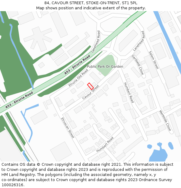 84, CAVOUR STREET, STOKE-ON-TRENT, ST1 5PL: Location map and indicative extent of plot