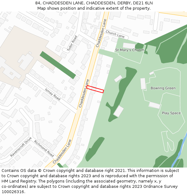 84, CHADDESDEN LANE, CHADDESDEN, DERBY, DE21 6LN: Location map and indicative extent of plot