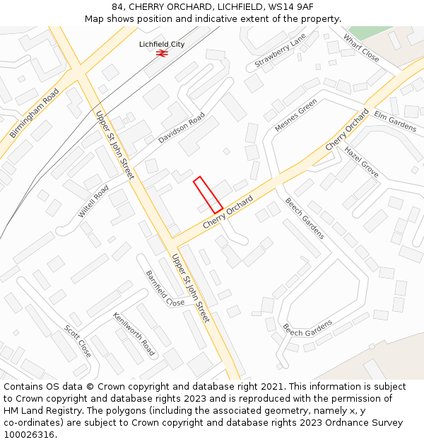 84, CHERRY ORCHARD, LICHFIELD, WS14 9AF: Location map and indicative extent of plot