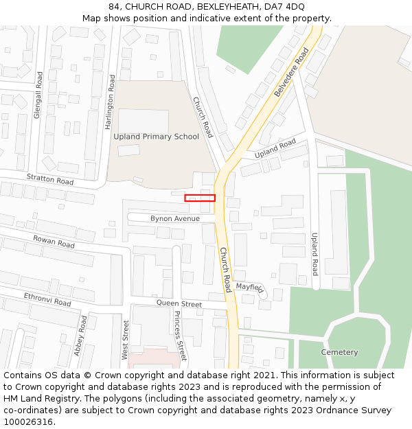 84, CHURCH ROAD, BEXLEYHEATH, DA7 4DQ: Location map and indicative extent of plot