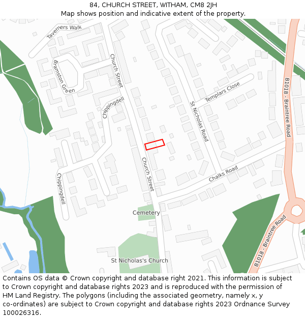 84, CHURCH STREET, WITHAM, CM8 2JH: Location map and indicative extent of plot