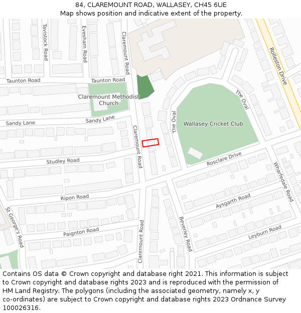 84, CLAREMOUNT ROAD, WALLASEY, CH45 6UE: Location map and indicative extent of plot