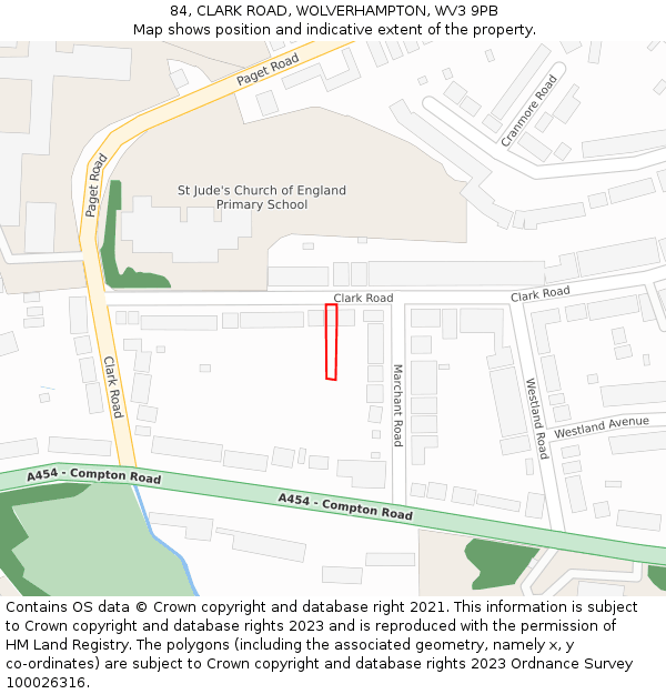 84, CLARK ROAD, WOLVERHAMPTON, WV3 9PB: Location map and indicative extent of plot