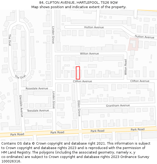 84, CLIFTON AVENUE, HARTLEPOOL, TS26 9QW: Location map and indicative extent of plot