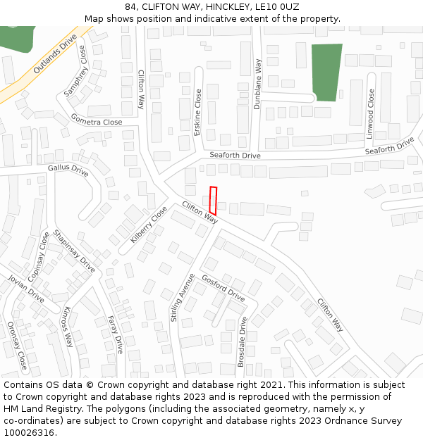 84, CLIFTON WAY, HINCKLEY, LE10 0UZ: Location map and indicative extent of plot