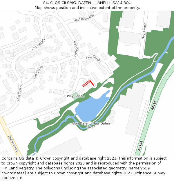 84, CLOS CILSAIG, DAFEN, LLANELLI, SA14 8QU: Location map and indicative extent of plot