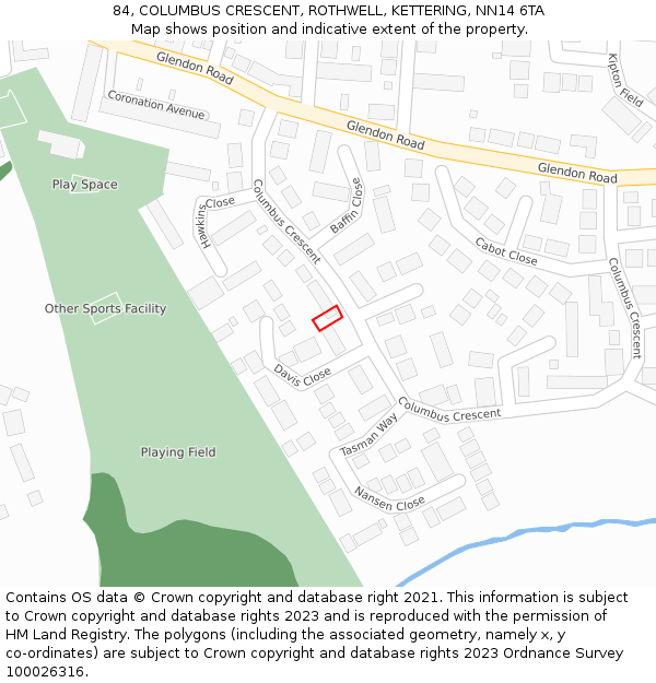 84, COLUMBUS CRESCENT, ROTHWELL, KETTERING, NN14 6TA: Location map and indicative extent of plot