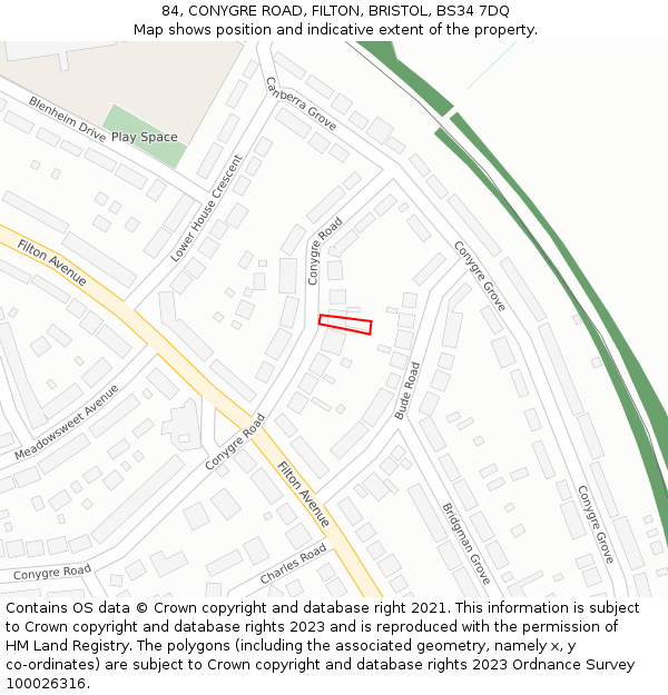 84, CONYGRE ROAD, FILTON, BRISTOL, BS34 7DQ: Location map and indicative extent of plot