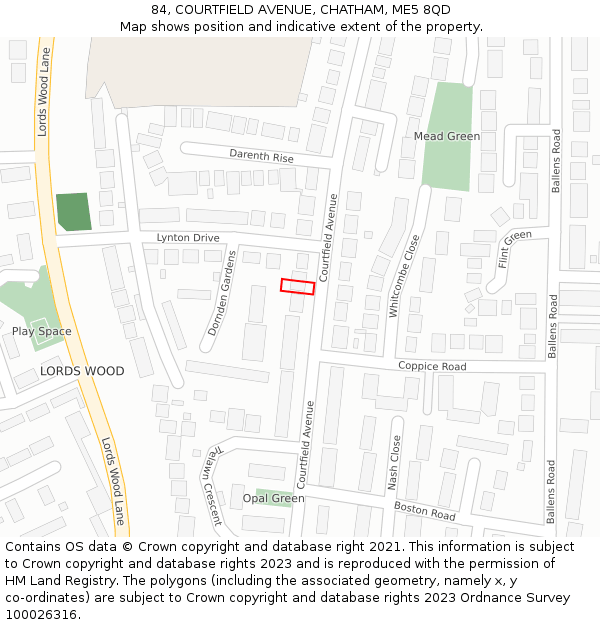 84, COURTFIELD AVENUE, CHATHAM, ME5 8QD: Location map and indicative extent of plot