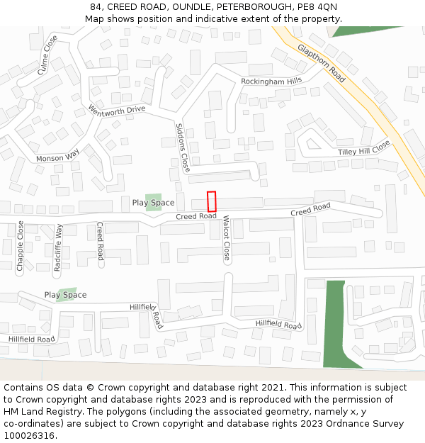 84, CREED ROAD, OUNDLE, PETERBOROUGH, PE8 4QN: Location map and indicative extent of plot