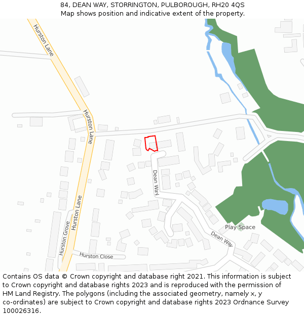 84, DEAN WAY, STORRINGTON, PULBOROUGH, RH20 4QS: Location map and indicative extent of plot