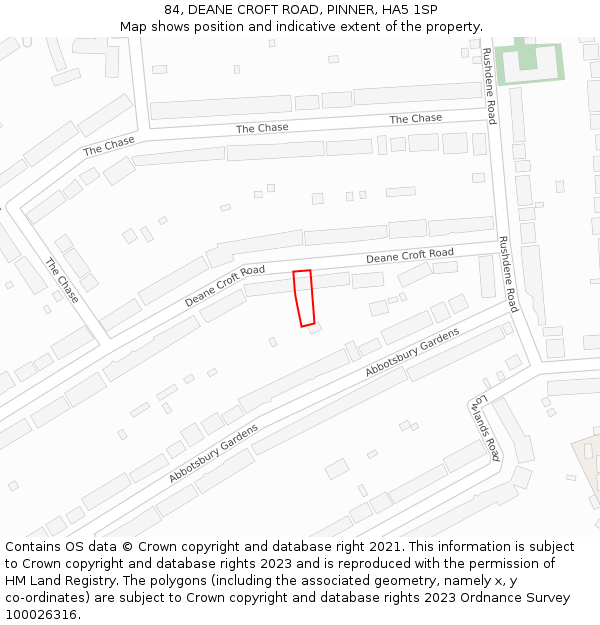 84, DEANE CROFT ROAD, PINNER, HA5 1SP: Location map and indicative extent of plot