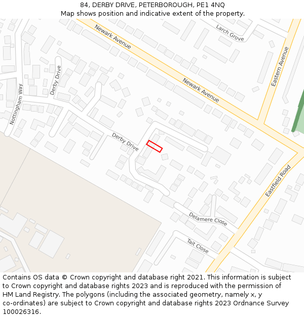 84, DERBY DRIVE, PETERBOROUGH, PE1 4NQ: Location map and indicative extent of plot