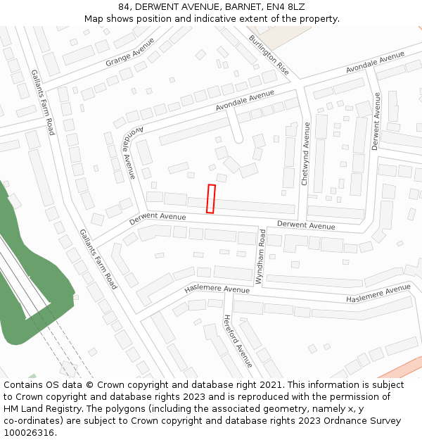 84, DERWENT AVENUE, BARNET, EN4 8LZ: Location map and indicative extent of plot