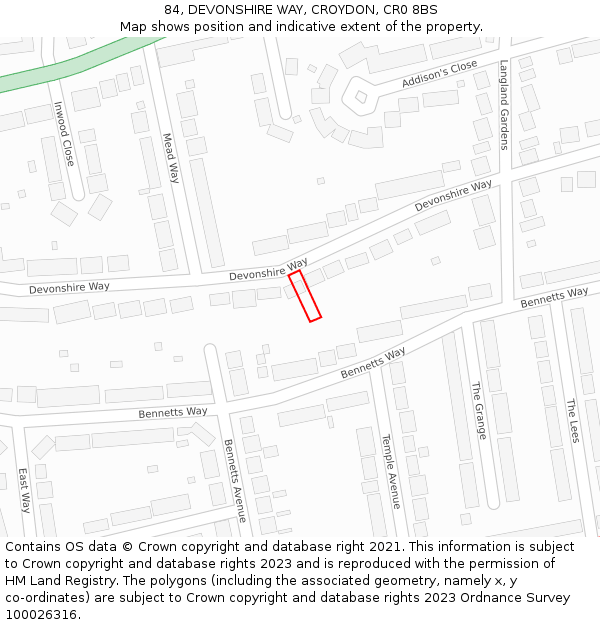 84, DEVONSHIRE WAY, CROYDON, CR0 8BS: Location map and indicative extent of plot
