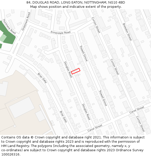 84, DOUGLAS ROAD, LONG EATON, NOTTINGHAM, NG10 4BD: Location map and indicative extent of plot