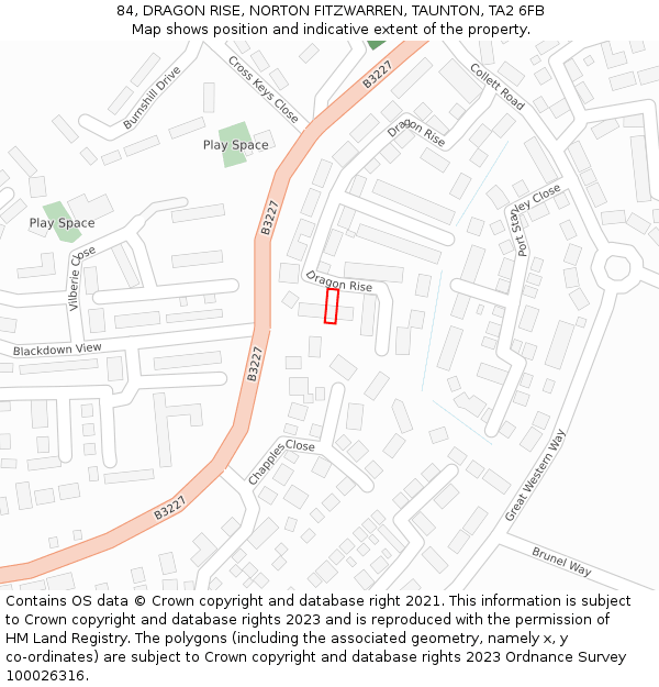 84, DRAGON RISE, NORTON FITZWARREN, TAUNTON, TA2 6FB: Location map and indicative extent of plot