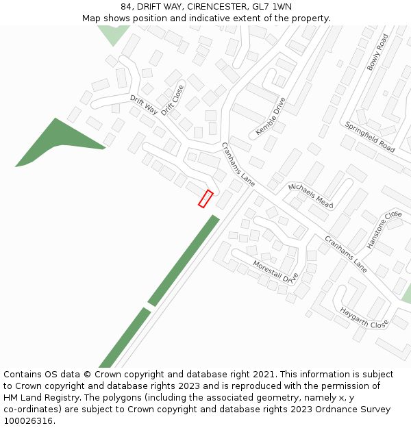 84, DRIFT WAY, CIRENCESTER, GL7 1WN: Location map and indicative extent of plot