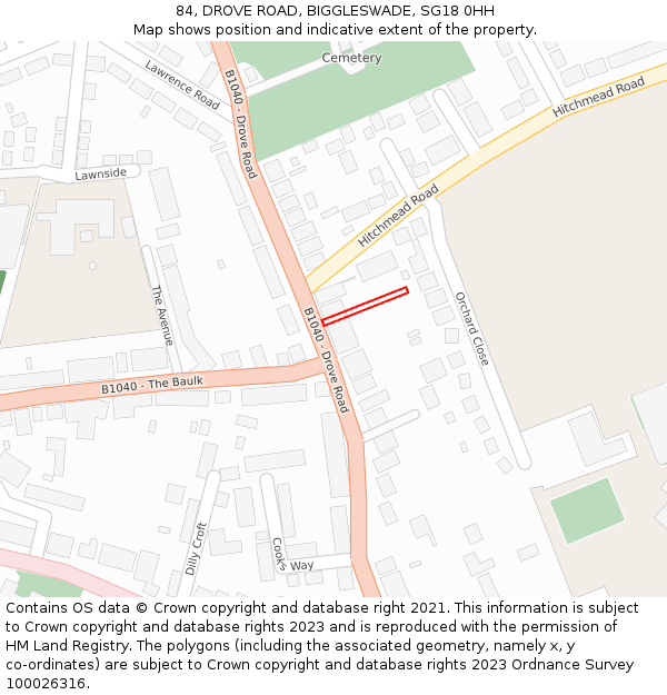 84, DROVE ROAD, BIGGLESWADE, SG18 0HH: Location map and indicative extent of plot